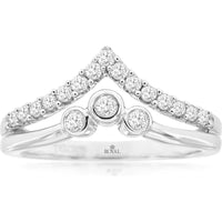 14K White Gold Chevron Diamond Ring with Bezel Set and Pave Accents - 0.35 Carat Total Diamond Weight - Royal Jewelry