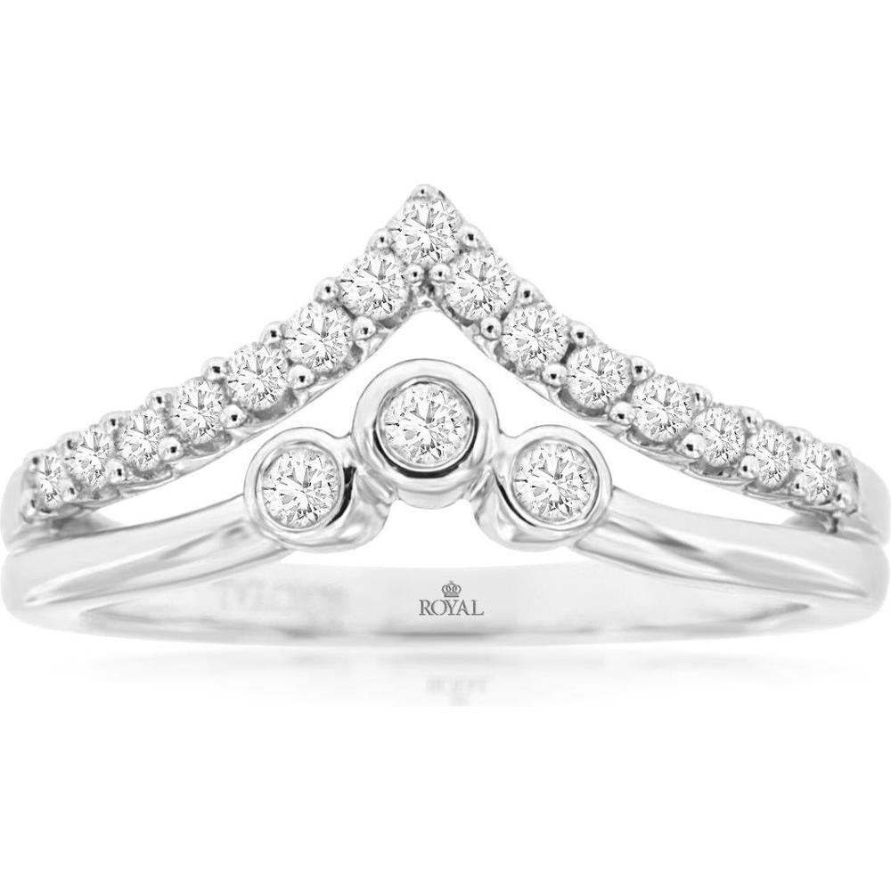 14K White Gold Chevron Diamond Ring with Bezel Set and Pave Accents - 0.35 Carat Total Diamond Weight - Royal Jewelry