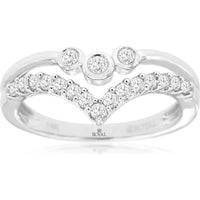 14K White Gold Chevron Diamond Ring with Bezel Set and Pave Accents - 0.35 Carat Total Diamond Weight - Royal Jewelry