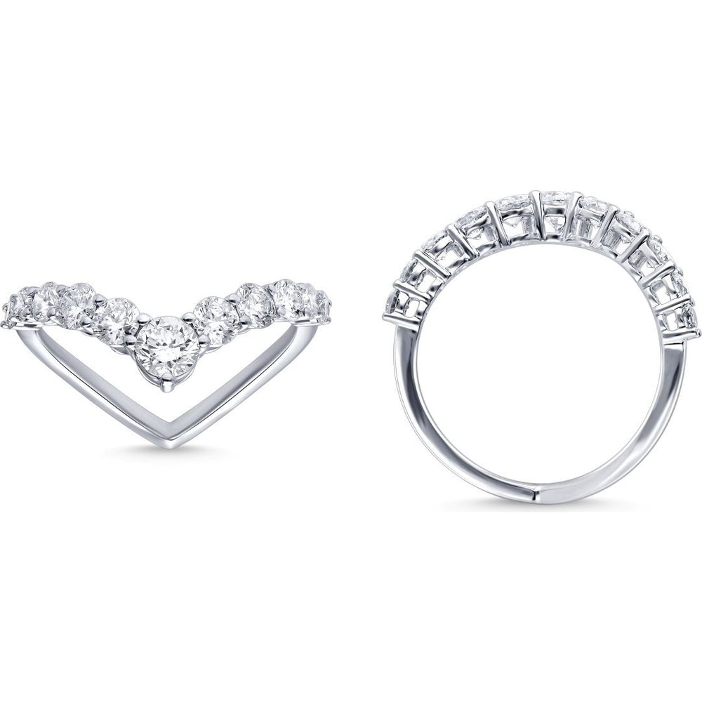 14K White Gold Chevron Fashion Ring with Prong-Set Round Diamonds - 1.33 Carat Total Diamond Weight by Auriventus