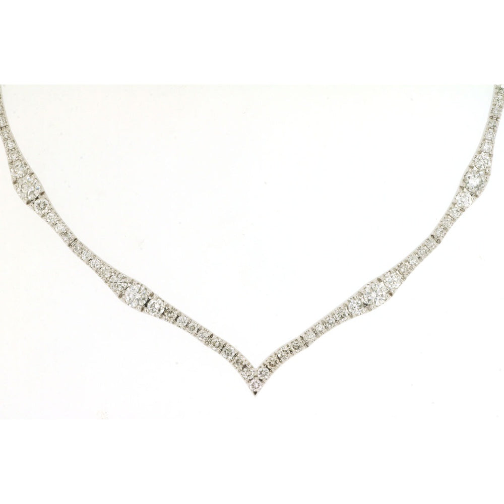 14K White Gold Chevron V-Shape Necklace with Prong-Set Round Brilliant Diamonds - 2.16 Carat Total Diamond Weight - Royal Jewelry