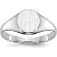 14K White Gold Child's Closed Back Signet Ring with Satin Textured Top and Polished Finish by Oro Pregiato