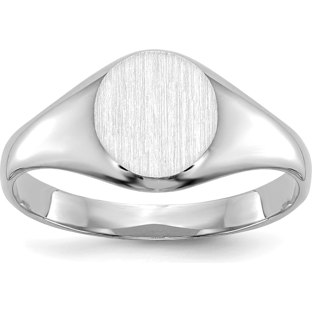 14K White Gold Child's Closed Back Signet Ring with Satin Textured Top and Polished Finish by Oro Pregiato