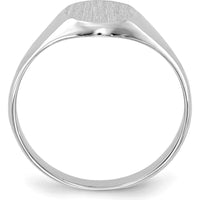 14K White Gold Child's Closed Back Signet Ring with Satin Textured Top and Polished Finish by Oro Pregiato