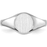 14K White Gold Child's Closed Back Signet Ring with Satin Textured Top and Polished Finish by Oro Pregiato