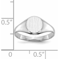 14K White Gold Child's Closed Back Signet Ring with Satin Textured Top and Polished Finish by Oro Pregiato