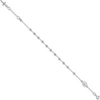 14K White Gold Child's Rosary Bracelet with Polished Cross and Miraculous Medal, Diamond-cut Beads, 6" Length with 0.75" Extender by 0
