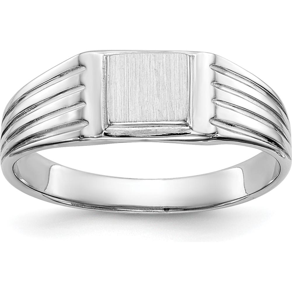 14K White Gold Child's Signet Ring with Satin Finish and Custom Engraving Space - Size 3.5 to 7.5 by Oro Pregiato