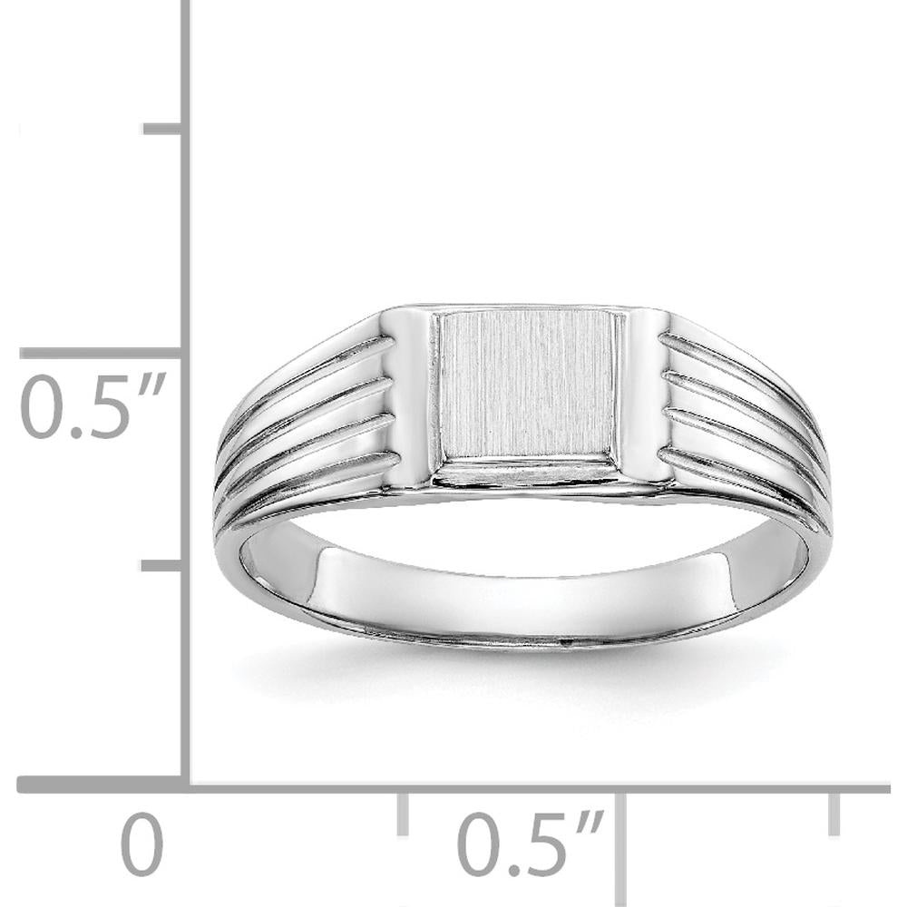 14K White Gold Child's Signet Ring with Satin Finish and Custom Engraving Space - Size 3.5 to 7.5 by Oro Pregiato
