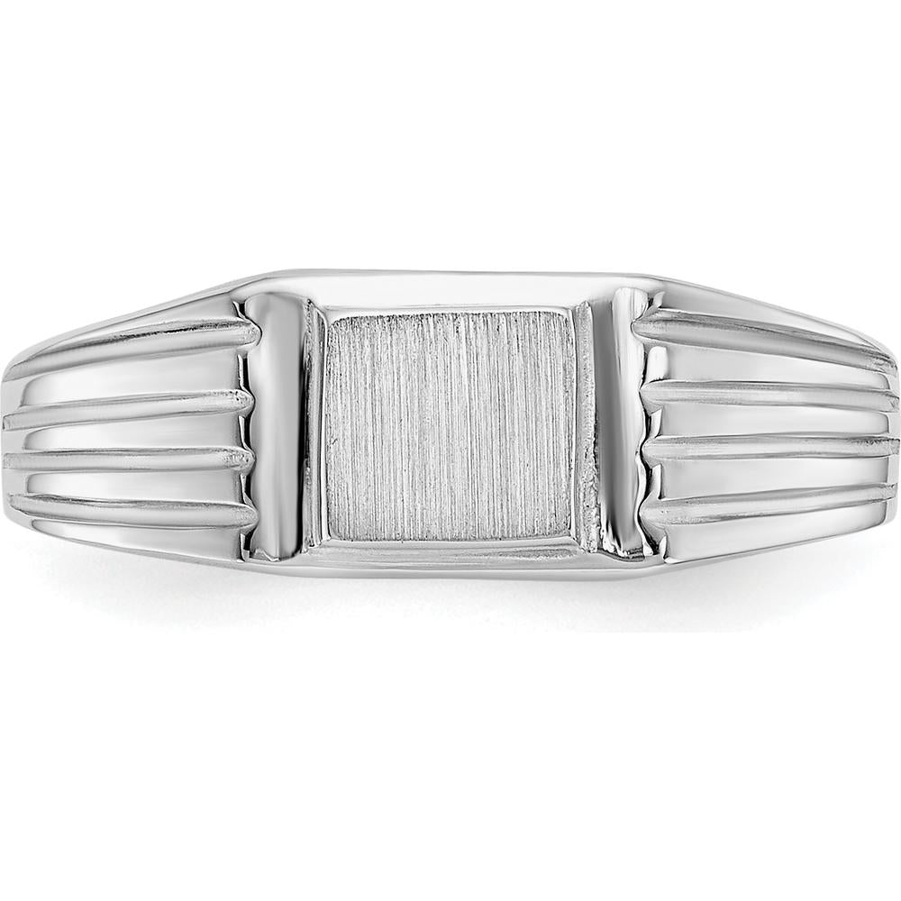 14K White Gold Child's Signet Ring with Satin Finish and Custom Engraving Space - Size 3.5 to 7.5 by Oro Pregiato