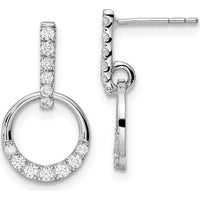 14K White Gold Circle Diamond Dangle Earrings with Natural Round Diamonds - 0.099 Carat Total Diamond Weight by Oro Pregiato