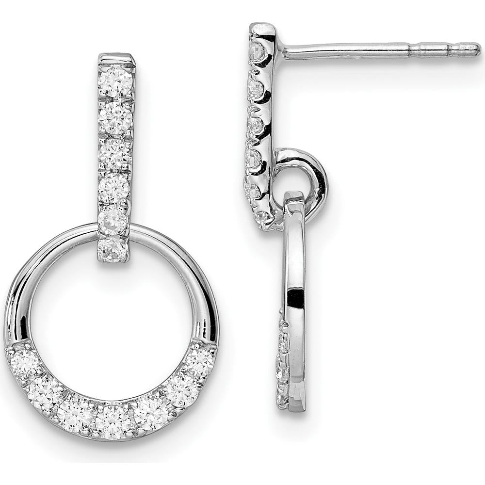 14K White Gold Circle Diamond Dangle Earrings with Natural Round Diamonds - 0.099 Carat Total Diamond Weight by Oro Pregiato