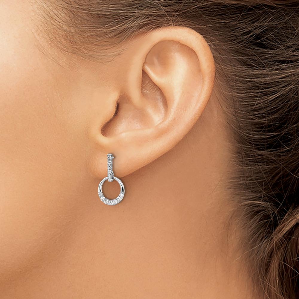 14K White Gold Circle Diamond Dangle Earrings with Natural Round Diamonds - 0.099 Carat Total Diamond Weight by Oro Pregiato
