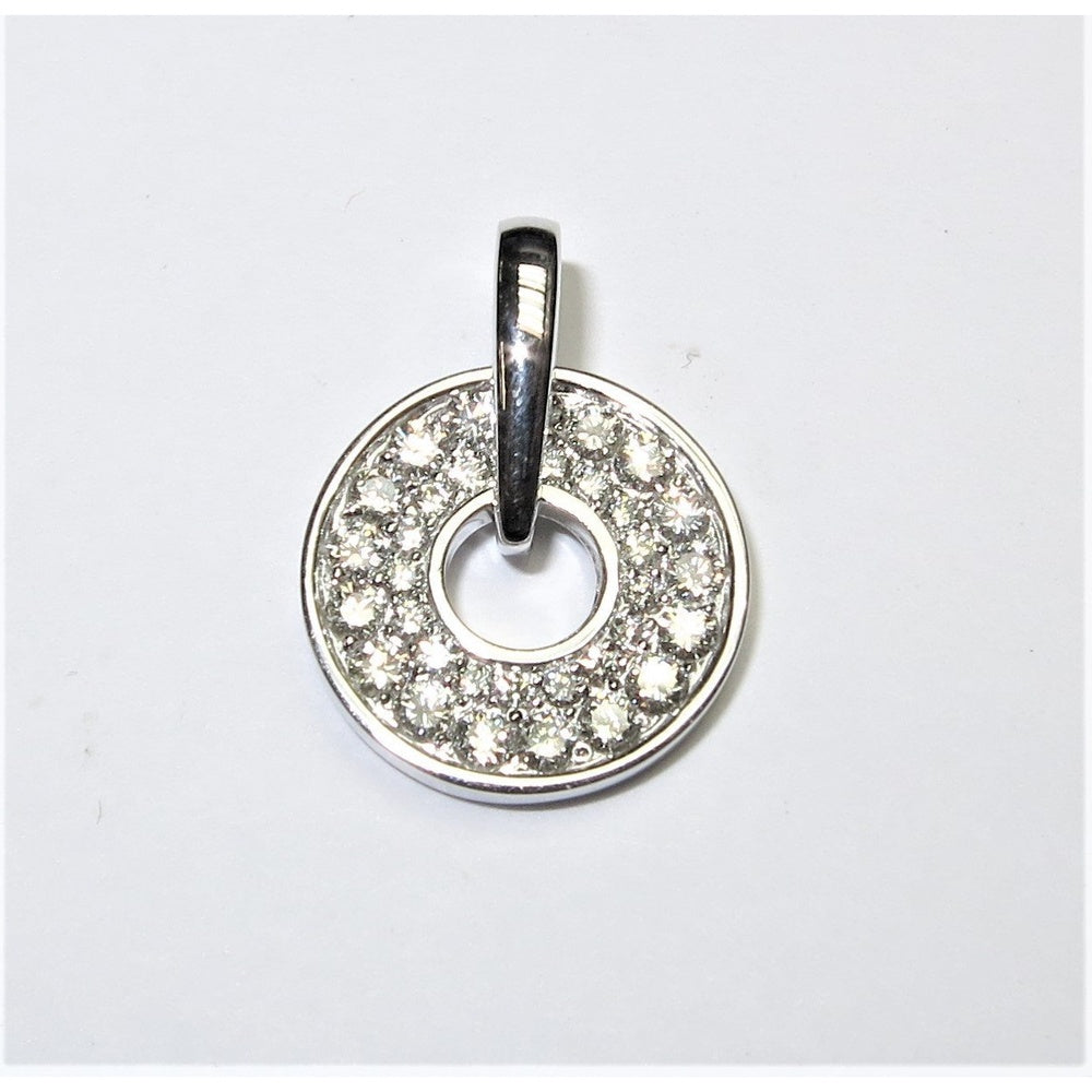 14K White Gold Circle Halo Pendant with Pavé Set Round Diamonds - 1.11 Carat Total Diamond Weight by Auriventus