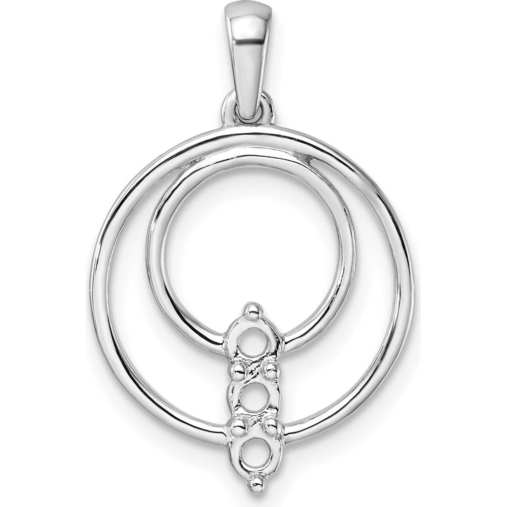 14K White Gold Circle Pendant Mounting with Three 2.7mm Round Stone Settings by Oro Pregiato