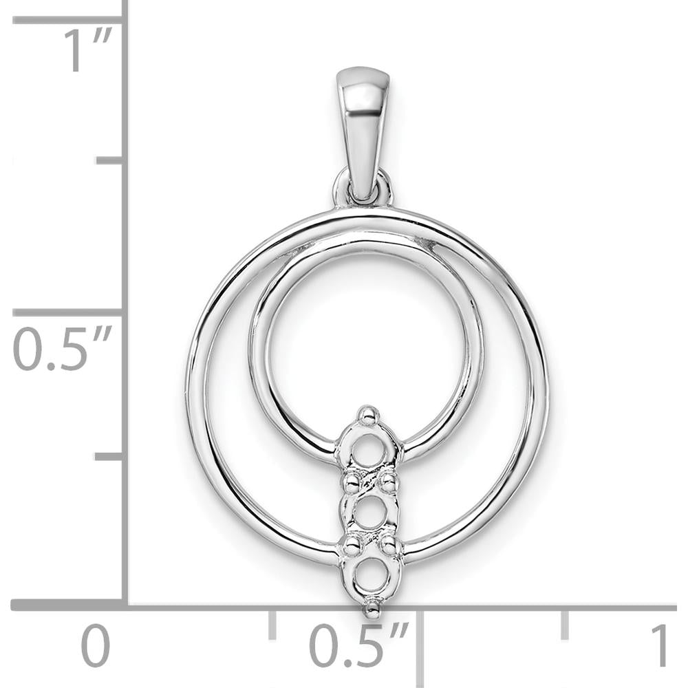14K White Gold Circle Pendant Mounting with Three 2.7mm Round Stone Settings by Oro Pregiato