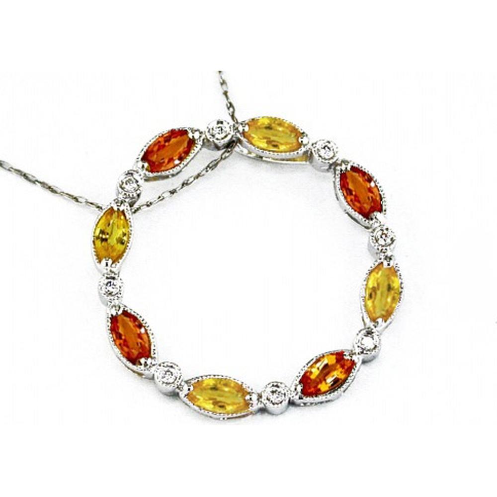 14K White Gold Circle Pendant with Marquise Yellow Sapphires and Round Diamonds - 1.50 Carat Total Sapphire Weight & 0.08 Carat Total Diamond Weight - Royal Jewelry