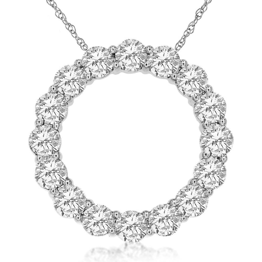 14K White Gold Circle Pendant with Prong-Set Round Brilliant Diamonds - 1.30 Carat Total Diamond Weight - Royal Jewelry