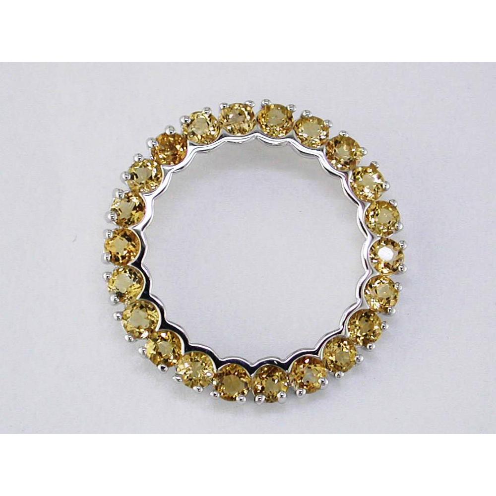 14K White Gold Circle Pendant with Round Citrine Gemstones - 2.40 Carat Total Citrine Weight - Royal Jewelry