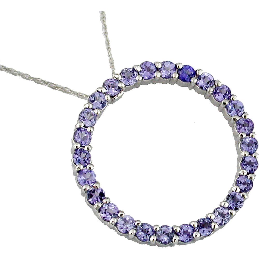 14K White Gold Circle Pendant with Round Tanzanite Gemstones - 1.35 Carat Total Tanzanite Weight - Royal Jewelry