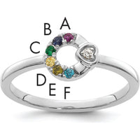 14K White Gold Circle Ring with Diamond Heart and 6 Round Birthstones - Personalized Mother's Ring by 0