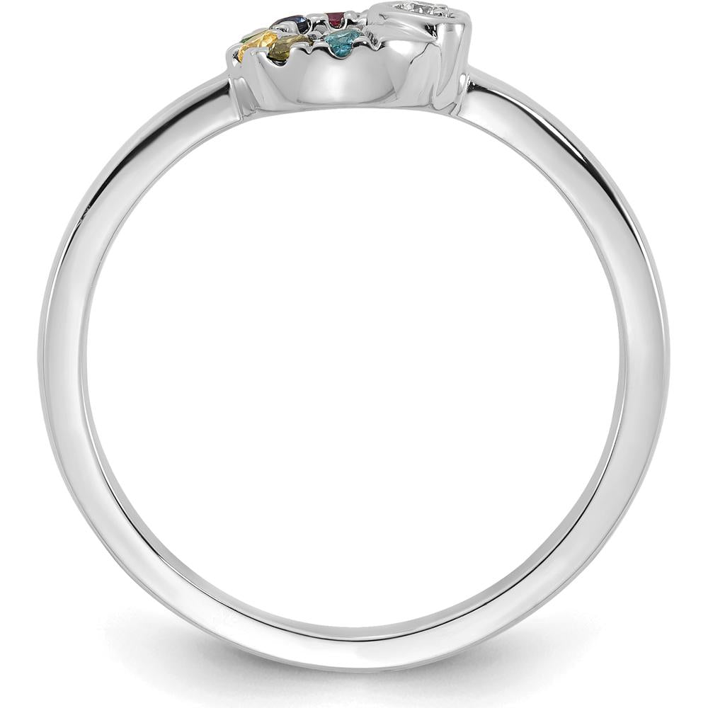 14K White Gold Circle Ring with Diamond Heart and 6 Round Birthstones - Personalized Mother's Ring by 0