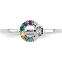 14K White Gold Circle Ring with Diamond Heart and 6 Round Birthstones - Personalized Mother's Ring by 0