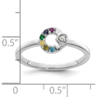 14K White Gold Circle Ring with Diamond Heart and 6 Round Birthstones - Personalized Mother's Ring by 0
