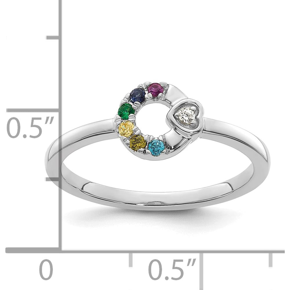 14K White Gold Circle Ring with Diamond Heart and 6 Round Birthstones - Personalized Mother's Ring by 0