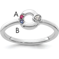 14K White Gold Circle Ring with Diamond Heart and Two Custom Birthstones - Personalized Mother's Ring by 0