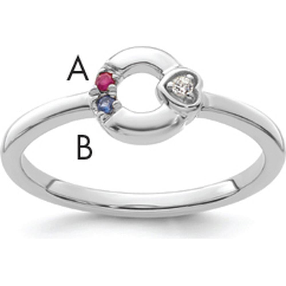 14K White Gold Circle Ring with Diamond Heart and Two Custom Birthstones - Personalized Mother's Ring by 0