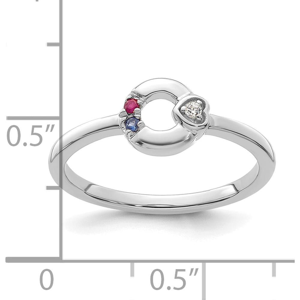 14K White Gold Circle Ring with Diamond Heart and Two Custom Birthstones - Personalized Mother's Ring by 0