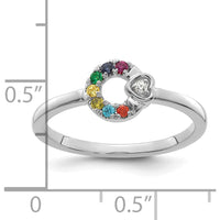 14K White Gold Circle Ring with Heart Diamond and 7 Round Birthstones - Multicolor Gemstone Semi-Mount by 0