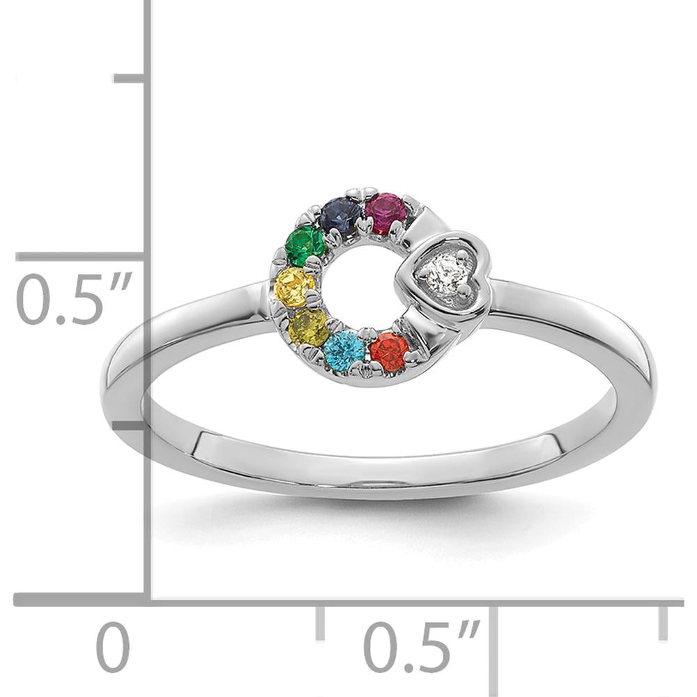 14K White Gold Circle Ring with Heart Diamond and 7 Round Birthstones - Multicolor Gemstone Semi-Mount by 0
