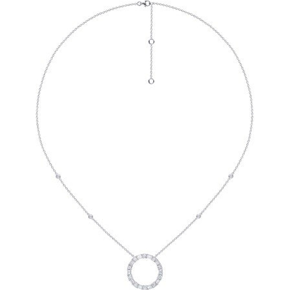 14K White Gold Circle Station Necklace with 4-Prong Set Round Diamonds - 1.44 Carat Total Diamond Weight by Auriventus