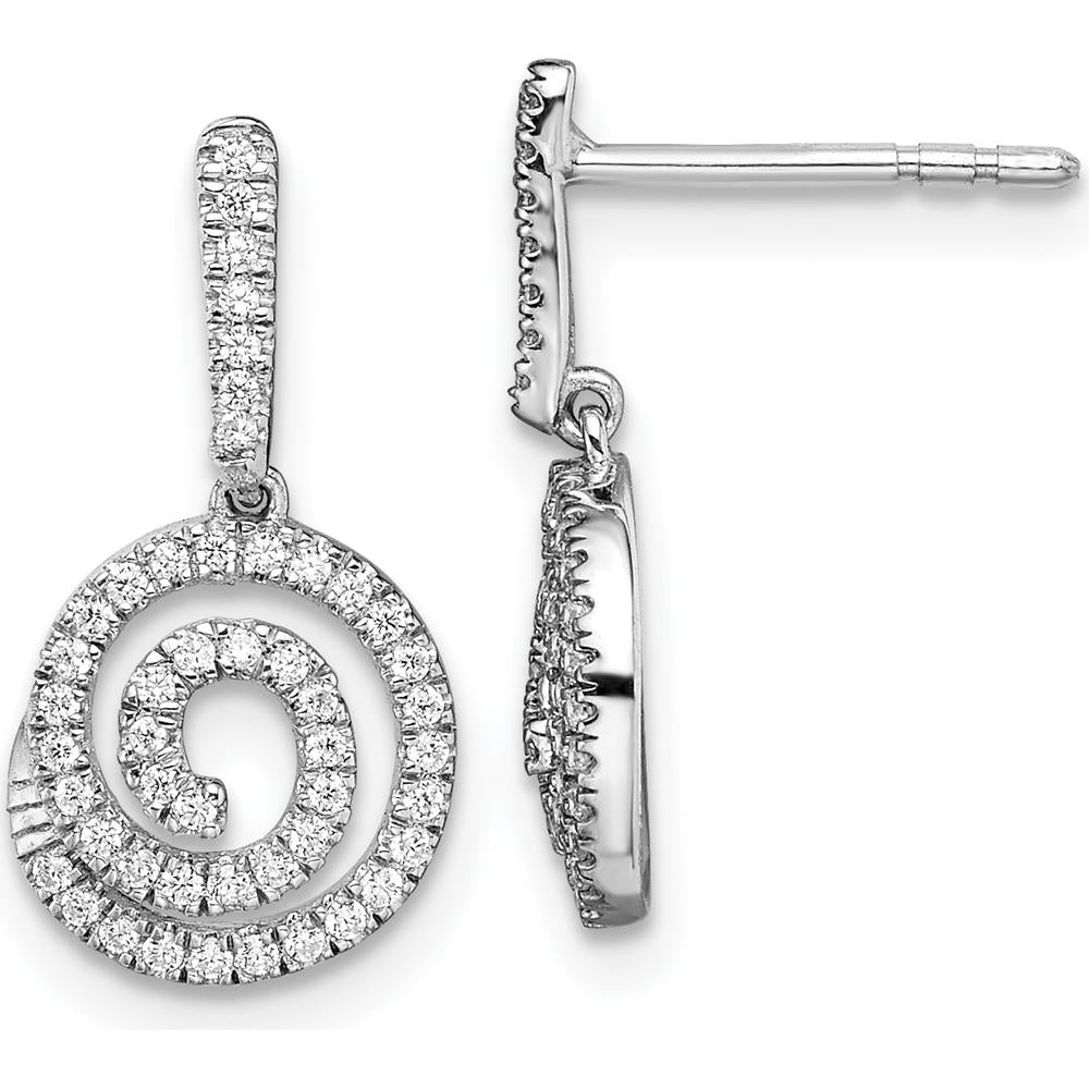 14K White Gold Circle Swirl Diamond Dangle Earrings with 98 Round Diamonds - 0.29 Carat Total Diamond Weight by Oro Pregiato