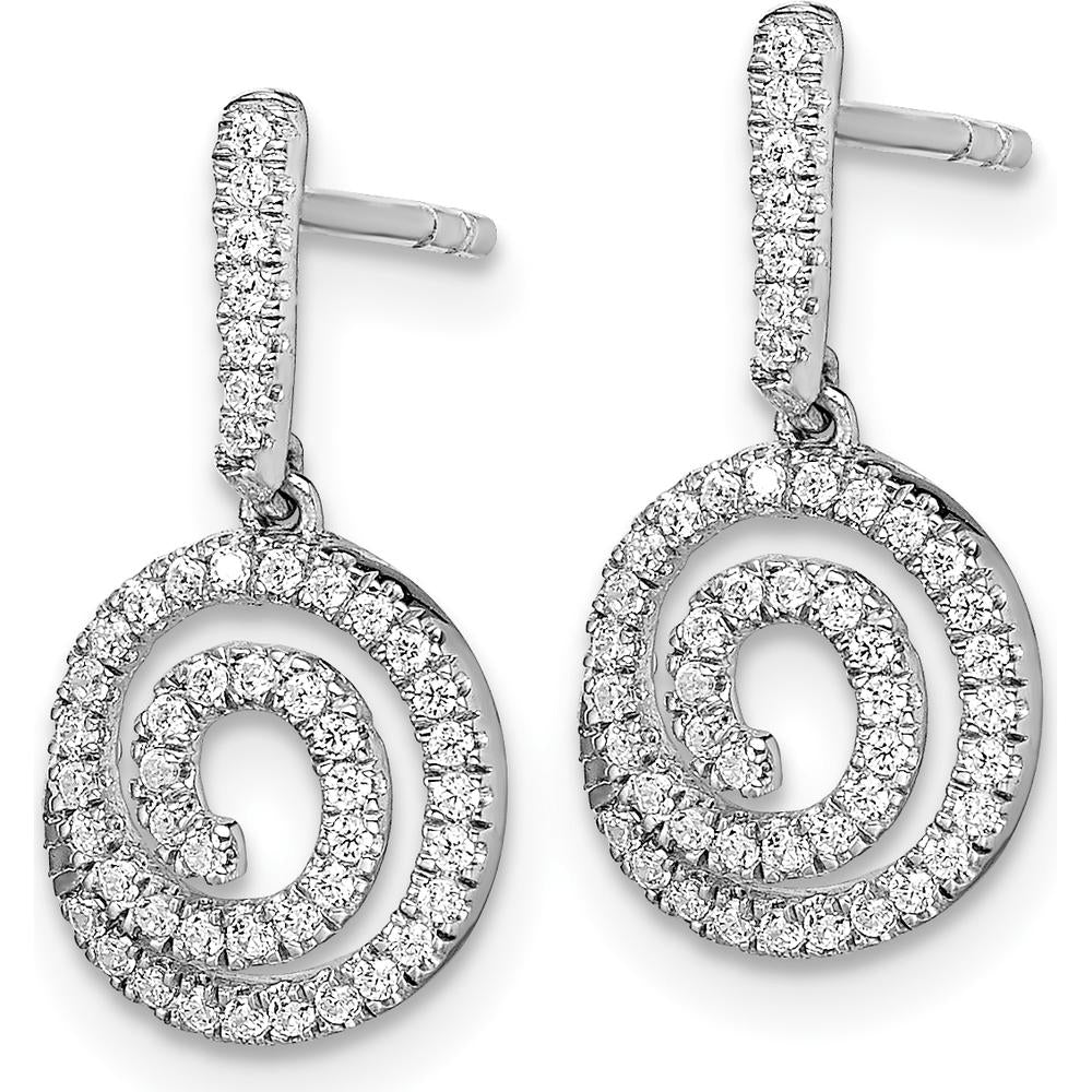 14K White Gold Circle Swirl Diamond Dangle Earrings with 98 Round Diamonds - 0.29 Carat Total Diamond Weight by Oro Pregiato