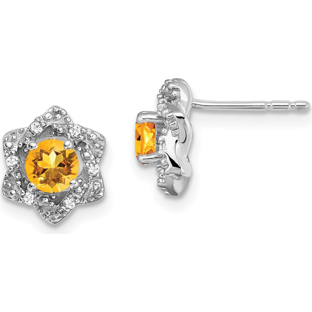 14K White Gold Citrine and Diamond Button Earrings - 0.25 Carat Citrine & 0.06 Carat Total Diamond Weight by Monteluci Fine Jewelry