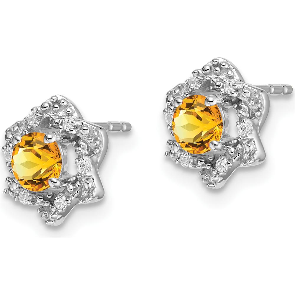 14K White Gold Citrine and Diamond Button Earrings - 0.25 Carat Citrine & 0.06 Carat Total Diamond Weight by Monteluci Fine Jewelry