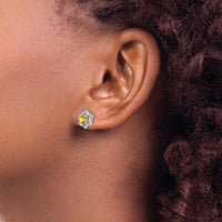 14K White Gold Citrine and Diamond Button Earrings - 0.25 Carat Citrine & 0.06 Carat Total Diamond Weight by Monteluci Fine Jewelry