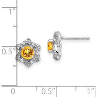 14K White Gold Citrine and Diamond Button Earrings - 0.25 Carat Citrine & 0.06 Carat Total Diamond Weight by Monteluci Fine Jewelry