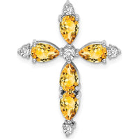 14K White Gold Citrine and Diamond Cross Pendant - 0.689 Carat Total Citrine Weight, 0.100 Carat Total Diamond Weight by Lumare Gioia