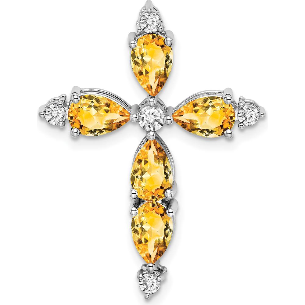 14K White Gold Citrine and Diamond Cross Pendant - 0.689 Carat Total Citrine Weight, 0.100 Carat Total Diamond Weight by Lumare Gioia