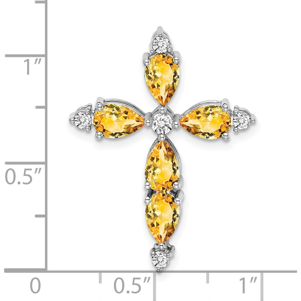 14K White Gold Citrine and Diamond Cross Pendant - 0.689 Carat Total Citrine Weight, 0.100 Carat Total Diamond Weight by Lumare Gioia