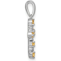 14K White Gold Citrine and Diamond Cross Pendant with Rhodium Plating by Oro Pregiato