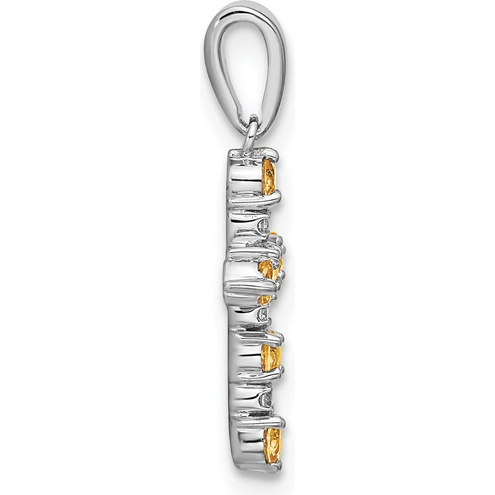14K White Gold Citrine and Diamond Cross Pendant with Rhodium Plating by Oro Pregiato