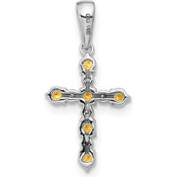 14K White Gold Citrine and Diamond Cross Pendant with Rhodium Plating by Oro Pregiato