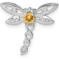 14K White Gold Citrine and Diamond Dragonfly Pendant - 0.1 Carat Citrine, 0.02 Carat Diamond Total Weight by Lumare Gioia