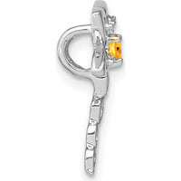14K White Gold Citrine and Diamond Dragonfly Pendant - 0.1 Carat Citrine, 0.02 Carat Diamond Total Weight by Lumare Gioia