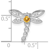 14K White Gold Citrine and Diamond Dragonfly Pendant - 0.1 Carat Citrine, 0.02 Carat Diamond Total Weight by Lumare Gioia